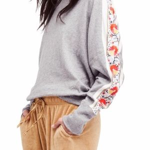 Grey floral sleeved free people sweatshirt